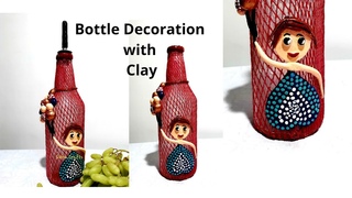 Girl with Balloons made with clay | Bottle Decoration with Air Dry Clay | Sikha Crafts