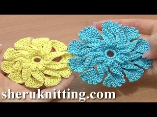3D Folded Petal Crochet Flower Ruffled Center Tutorial 51 Virkkaa kukka