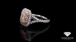 2 05ct  Fancy Light Orangy Pink Cushion Cut Diamond Ring
