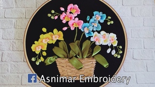 Ribbon Embroidery - Four Different Flower on The Vase